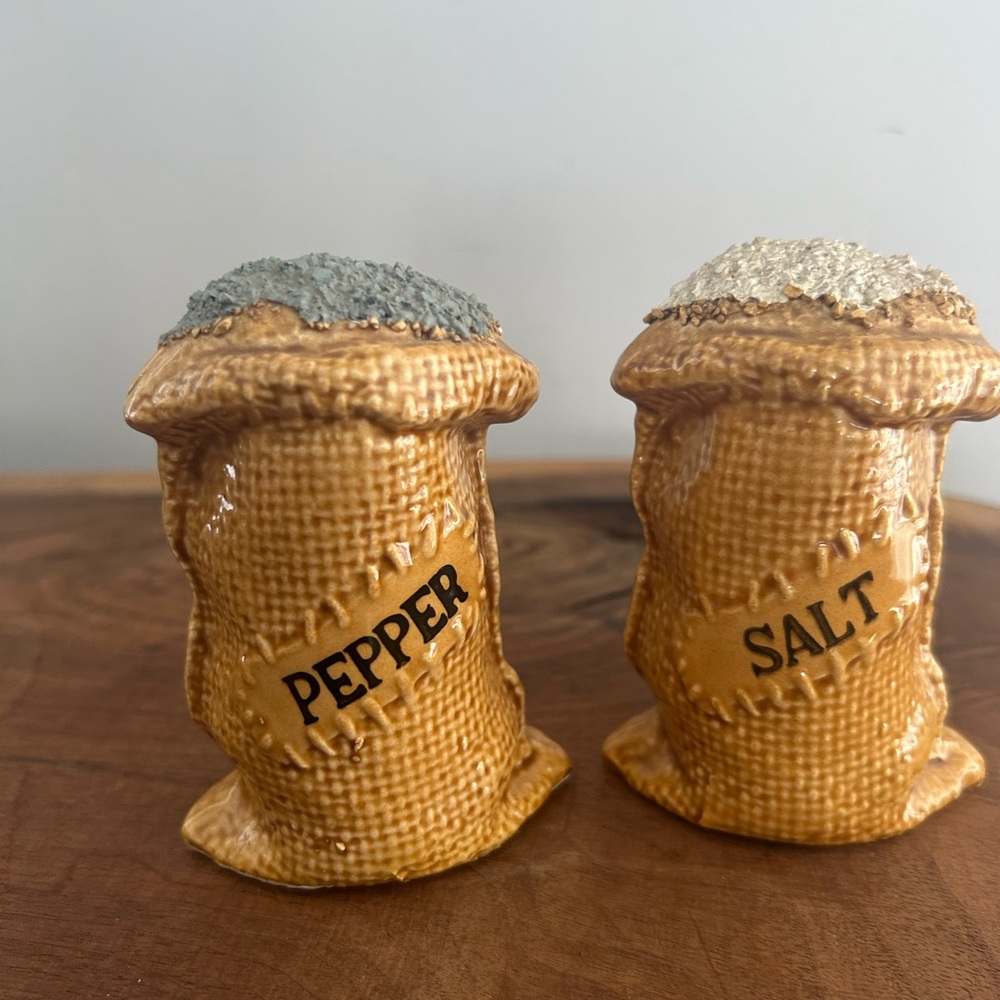 Vintage Burlap Salt and Pepper Shakers Brown